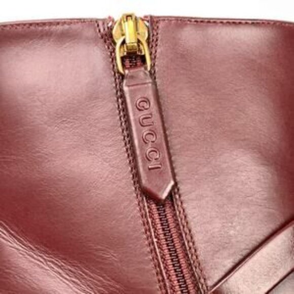 NIB Authentic GUCCI Burgundy Smooth Leather Elite GG Ankle Boots - Picture 7 of 11